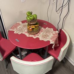 Pink Compact Kitchen Table W/ Glass Top