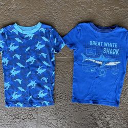 2 EUC Kirkland kid’s shark pajama shirts, size 7