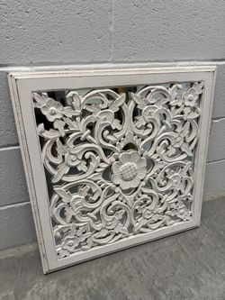 24x24 Gorgeous Carved Wood and Mirror Distressed Wall Decor