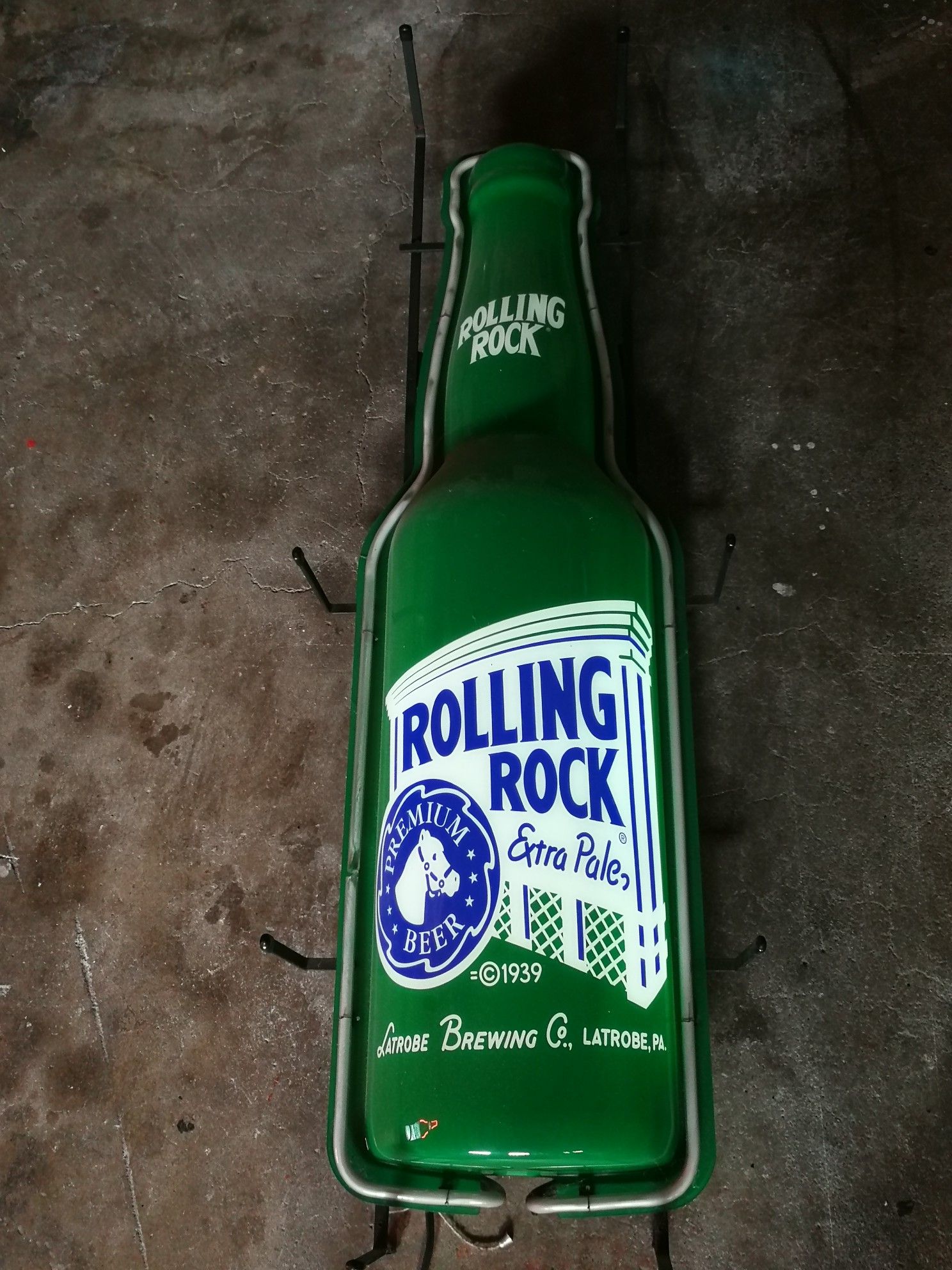 Rolling Rock beer bottle neon sign