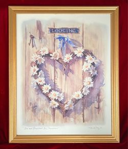 Vintage 1995 Gilt Wood Framed Original Watercolor Welcoming Rustic Door