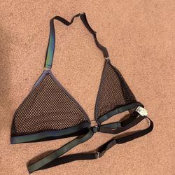 New 3x black mesh halter light reflective top shirt bra festival rave raver outf