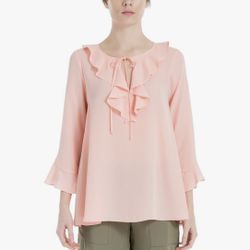 Max Studio cascade ruffled keyhole peasant blouse loose fit melon/peach color