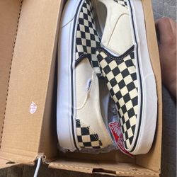 Cream And White Slip On Vans 