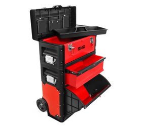 Portable 3-Tier Stackable Trolley Tool Box Storage Case Organize w wheels19.5" x 28.5" x 12"