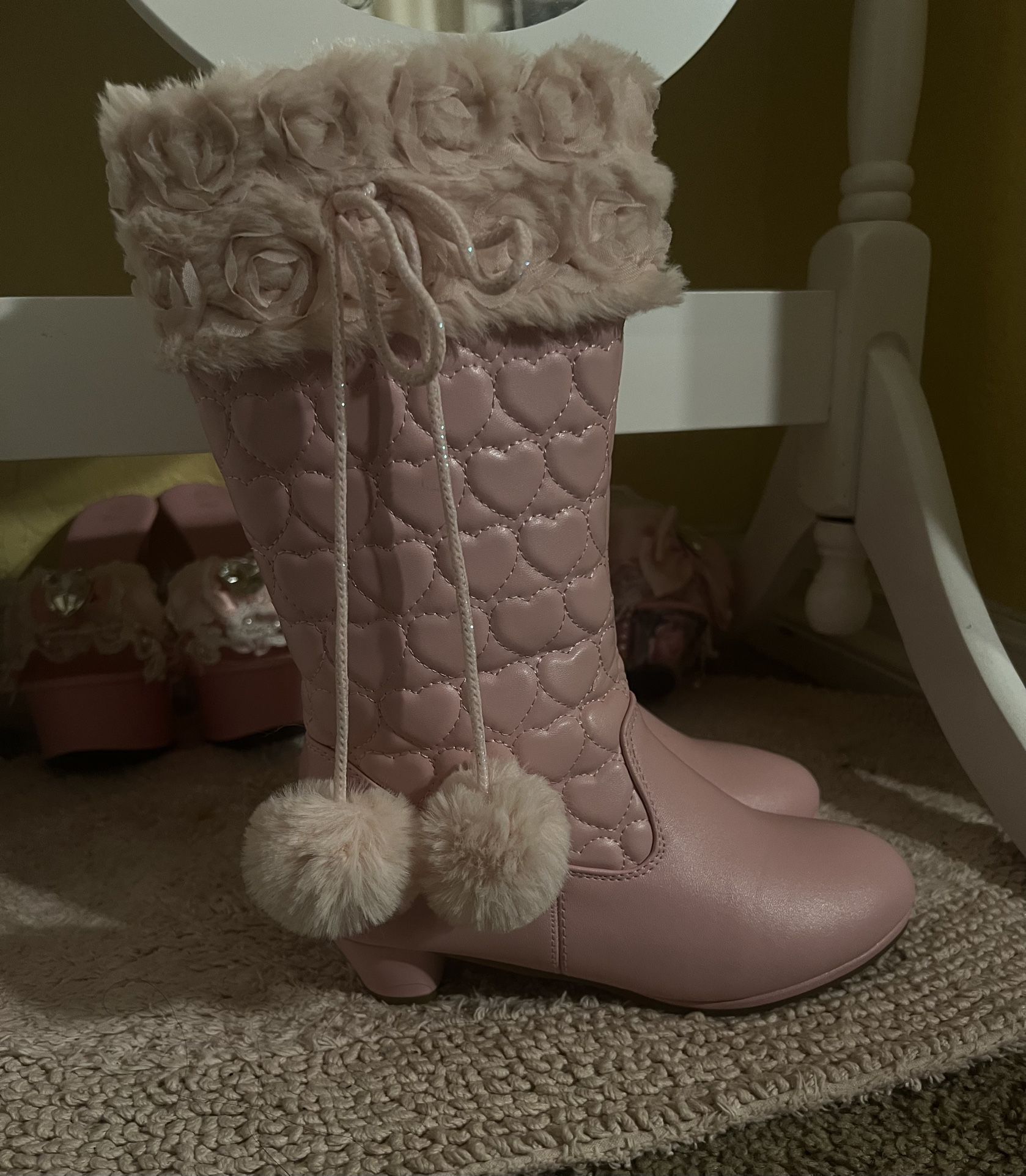 girls mid calf pink boots 