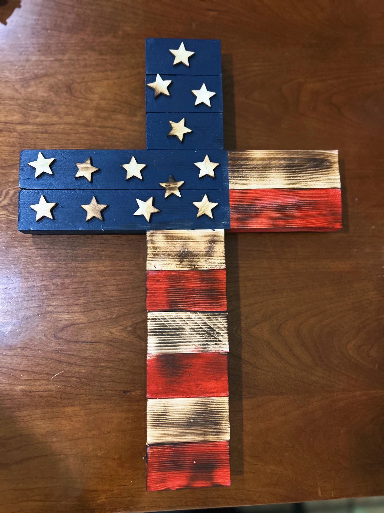 Wooden American Flag Cross