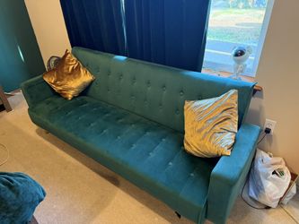 Green Velvet Futon And Footrest