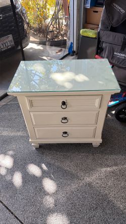 White Nightstand Dresser with Glass Top