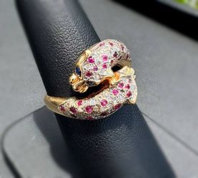 Jewelry Antique 14k solid yellow gold natural diamonds ruby 1.00CTW panthers sz 8.25