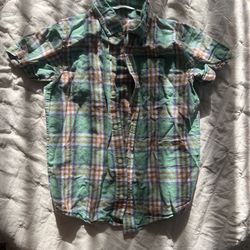 Janie and Jack Boys Linen short sleeve button up Shirt plaid green size 8