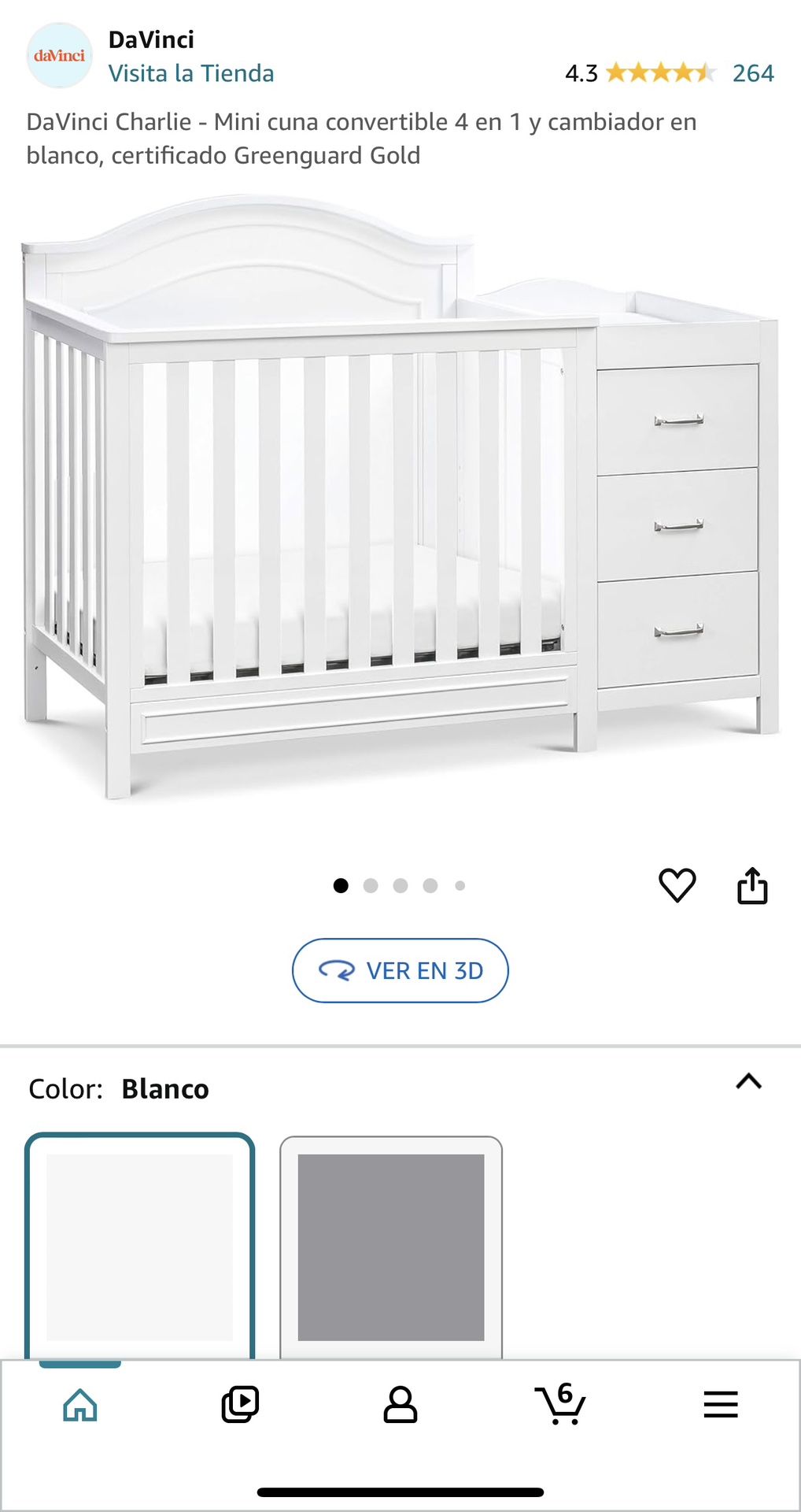 Da Vinci Charlie - Mini cuna convertible 4 en 1 y cambiador en blanco, certificado Greenguard Gold