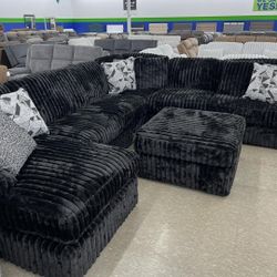 Modular Motion Black Corduroy Sectional Couch Set ✨⭐$39 Down Payment with Financing ⭐ 90 Days same as cash