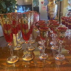 12 Pice Size For Big Glass 10 H , Small Glass 7 H .antique Moser Bohemian glass red enamel gold 