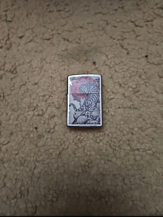 Zippo Steel Eastern Asian Lion Red Moon Lighter