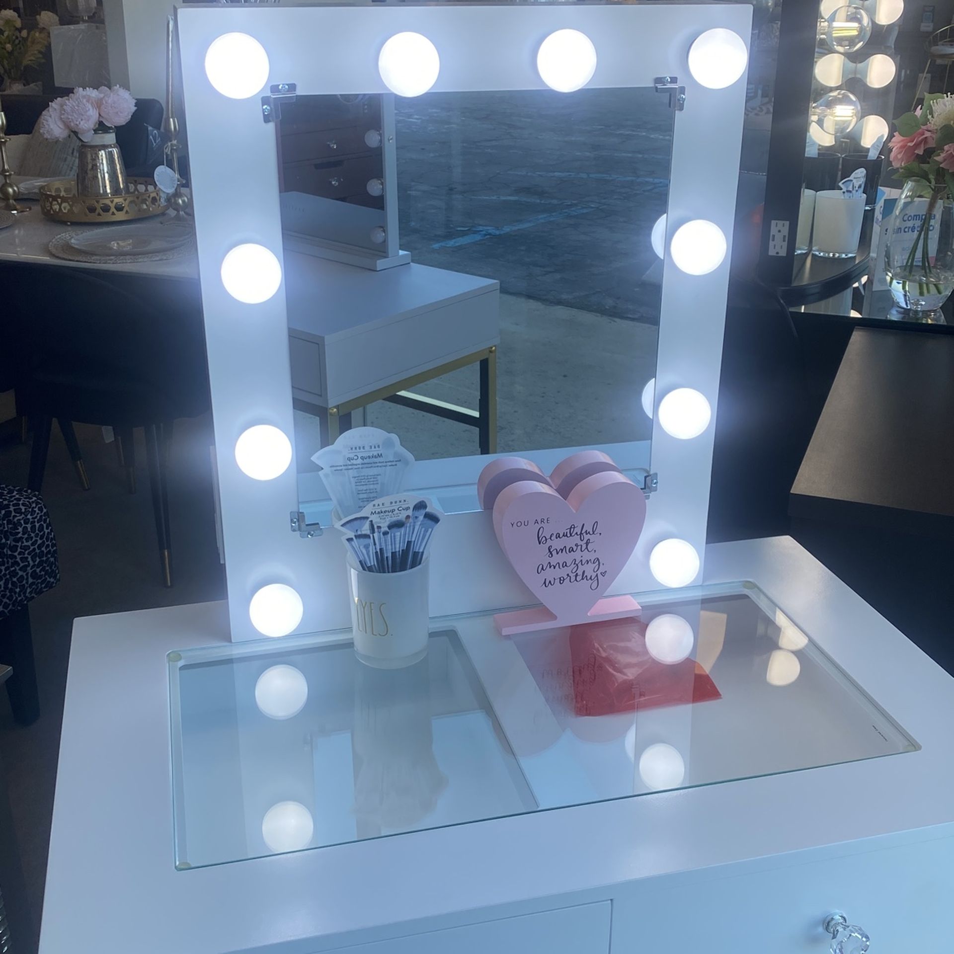 Vanity Set With Stool led Lighting Mirror