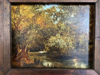 Antique Original Oil on Board Landscaping Painting by British Painter Keith Douglas (1). 14.5” x 12.5” (including frame).  11”x 9” (without fr