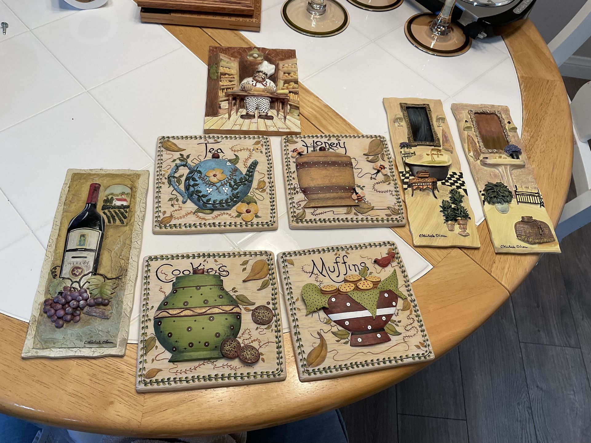 Set Of Different Ceramic Tiles To Hang In Kitchen Or Bathroom