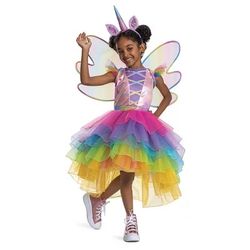 Girl's Rainbow Unicorn Costume for Kids – Magical Unicorn Dress with Headband & Wings for Children