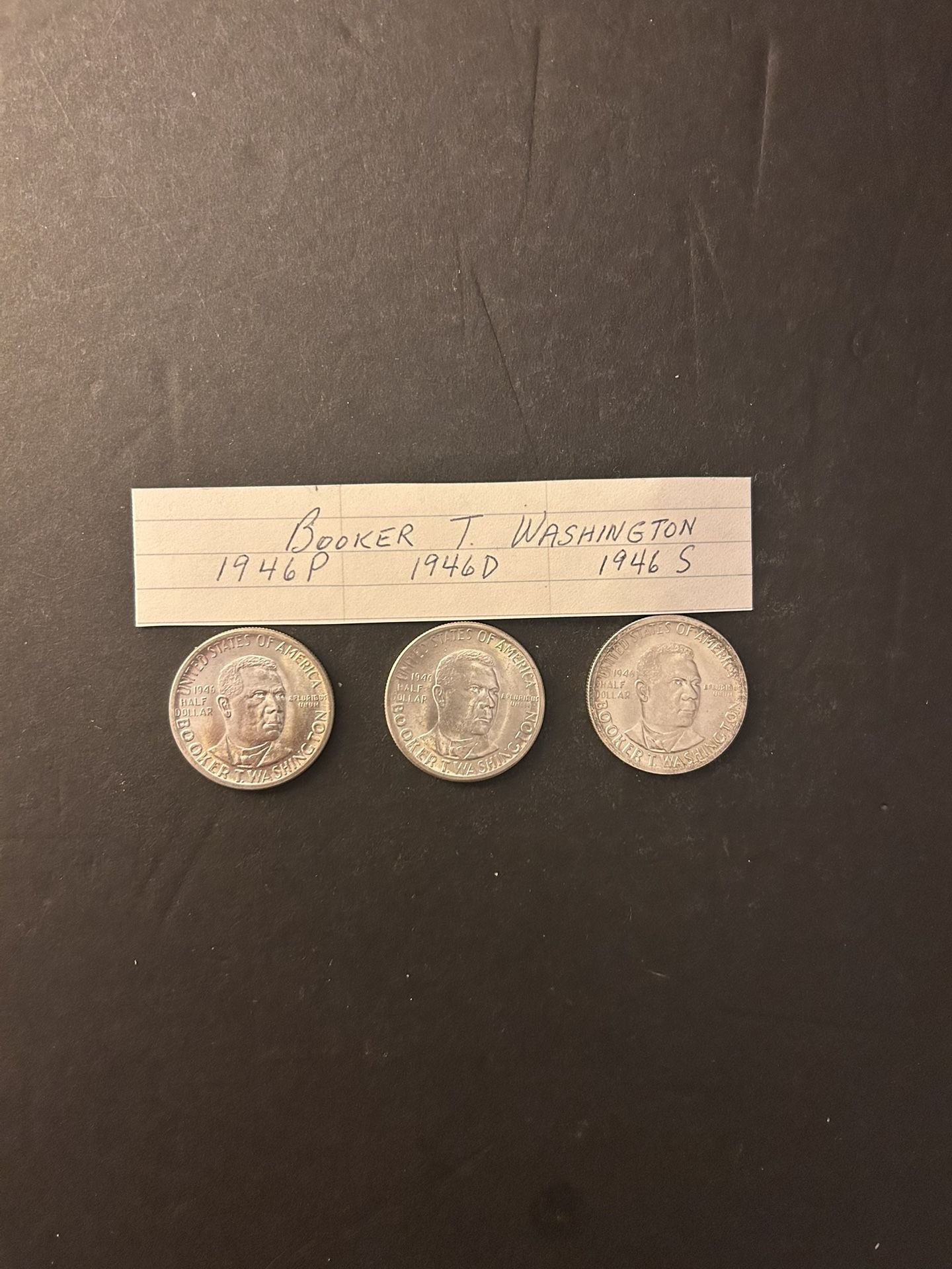 Coins – 1946 Booker T Washington Commemorative half dollars - 1946P and 1946D and 1946S – 90% silver – Total 3 coins for $79