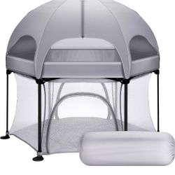53'' Premium Baby Playpen - Rengue Portable and Sturdy for Babies and Toddlers with Dome, Padded Floor, Pop-Up Play Toddler Play Yard with Canopy and 