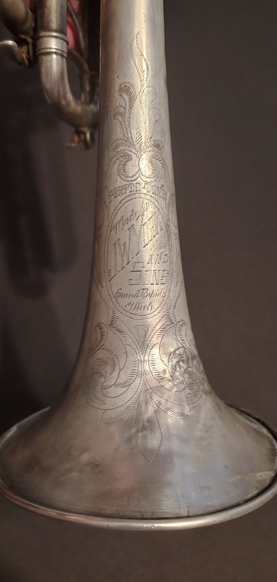 Very old classic 1910 York Trumpet with some engravings.