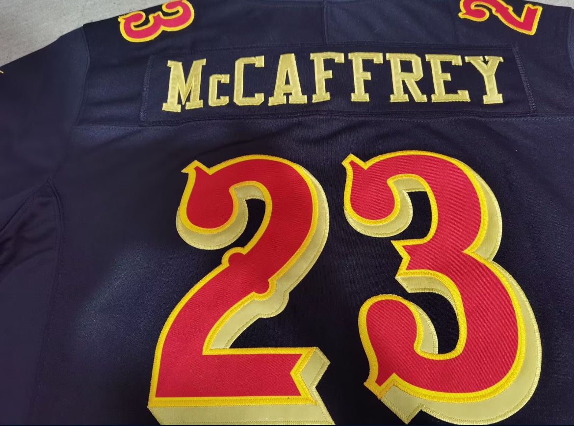 49er Jersey Black Red With Gold Trim Warner Kittle Bosa Or McCaffrey 23 97 54 85