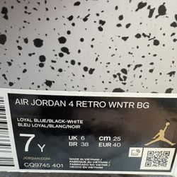 Air Jordan 4s Retro Winter Bg Size 7