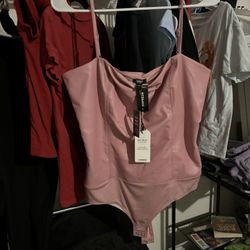 NWT Express Pink Faux Leather  Body suit 