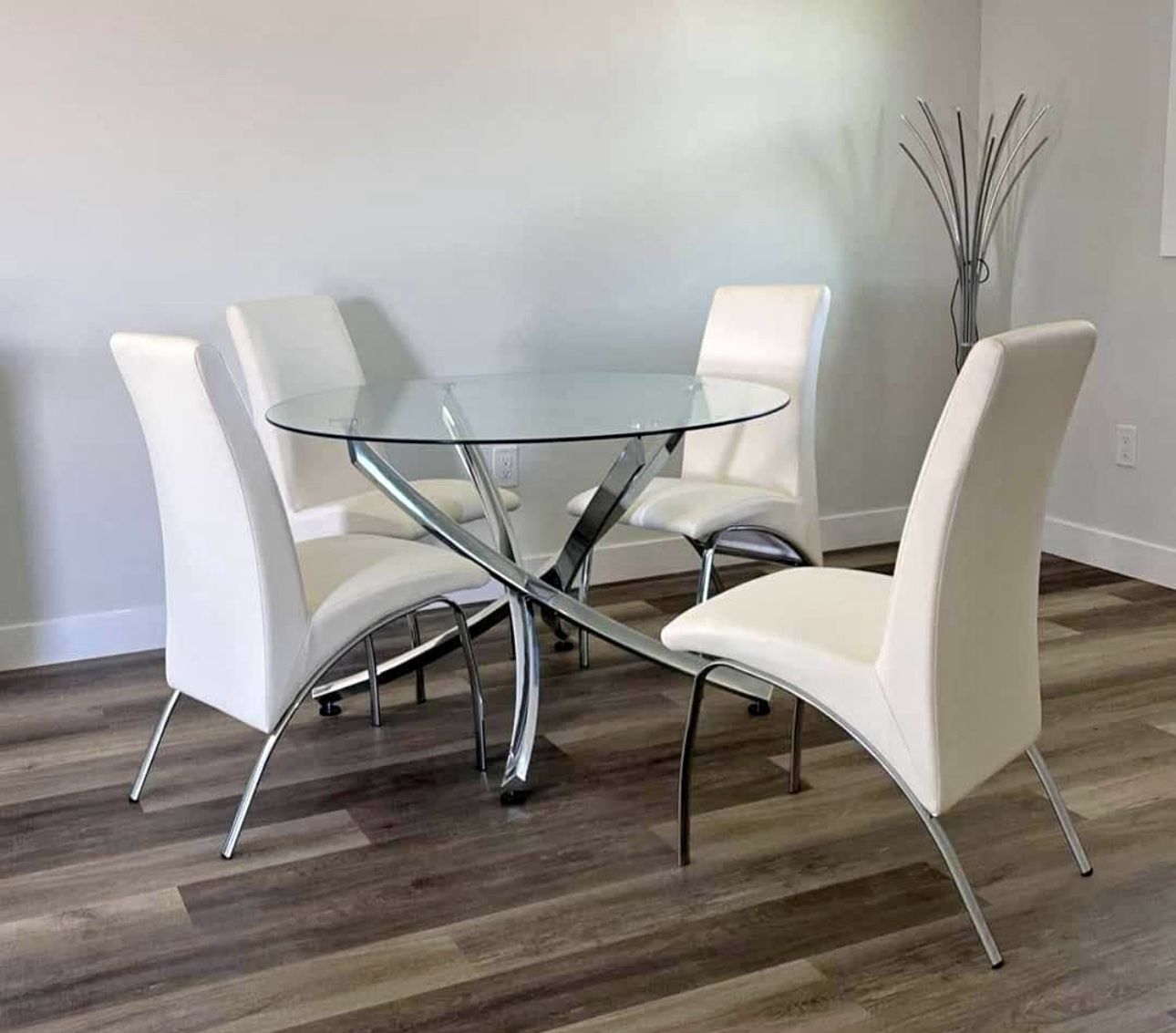 White Chrome Modern 5 Piece Dining Table Set