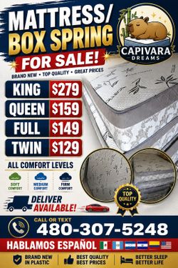 New Mattress and Box Spring KING. QUEEN. FULL. TWIN.