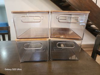 4 pcs storage bins with bamboo lids