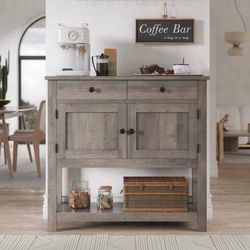 Farmhouse Console Table with Storage, 35"W Entryway Table, Ash Gray Entry table