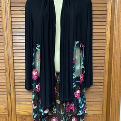 Cha Cha Vente L Black Embroidered Floral Mesh Topper Duster Cardigan