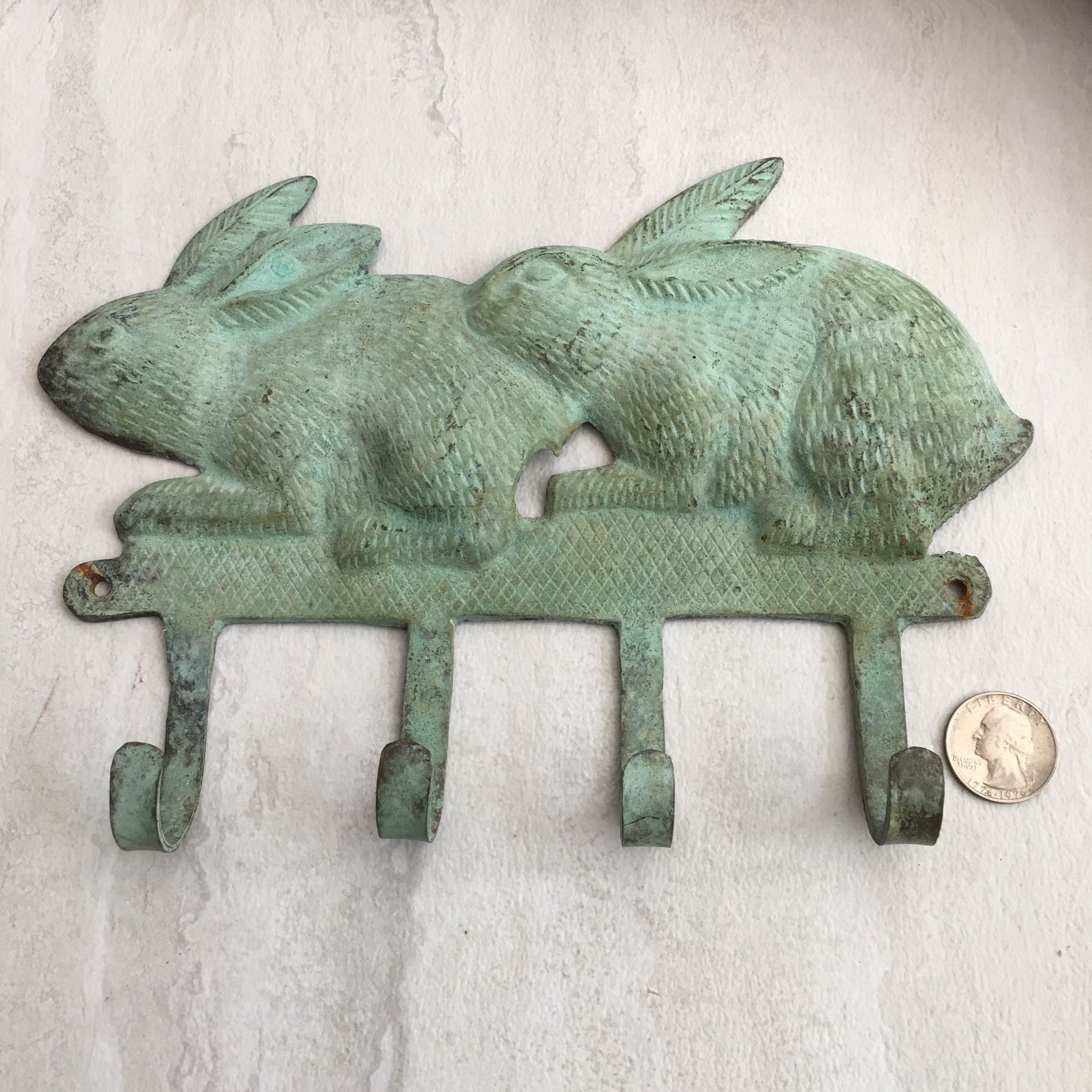 Cast Iron Bunny Rabbit Wall Hook Coat Rack Key Apron Holder Easter Decor