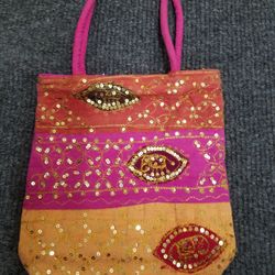 Indian Style Canvas Tote Multi Color Bag with Zipper new