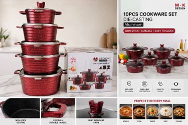 10 Piece Nonstick Die-Cast Aluminum Cookware Set with Glass Lids , Kitchen pots & Pans