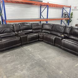 Free Delivery* Brown Leather Reclining Sectional Sofa Recliners
