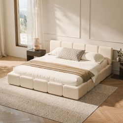 RECCI King Size Upholstered Platform Bed Frame with Plush Cloud Design