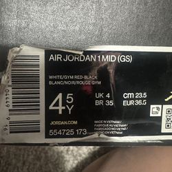 Air Jordan 1 Mid (GS) 4.5 Y 