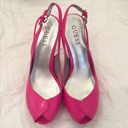 Guess Hot Pink Peep Toe Slingback Heels Size 7