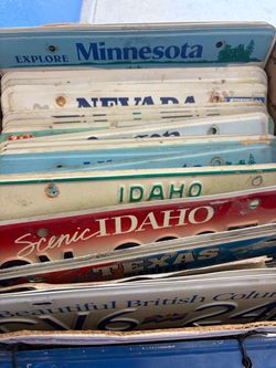Vintage old used license plates. Mixed states