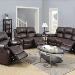 Brown Leather Recliner Set Include Sofa, Loveseat And Recliner Chair New In Sealed Packaging 