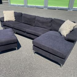 FREE DELIVERY AND INSTALLATION - Fabric Relax Convertible Sectional Sofa Modern Design Dark Blue