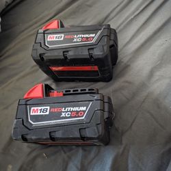 2 Milwaukee M18 5.0 Batteries 