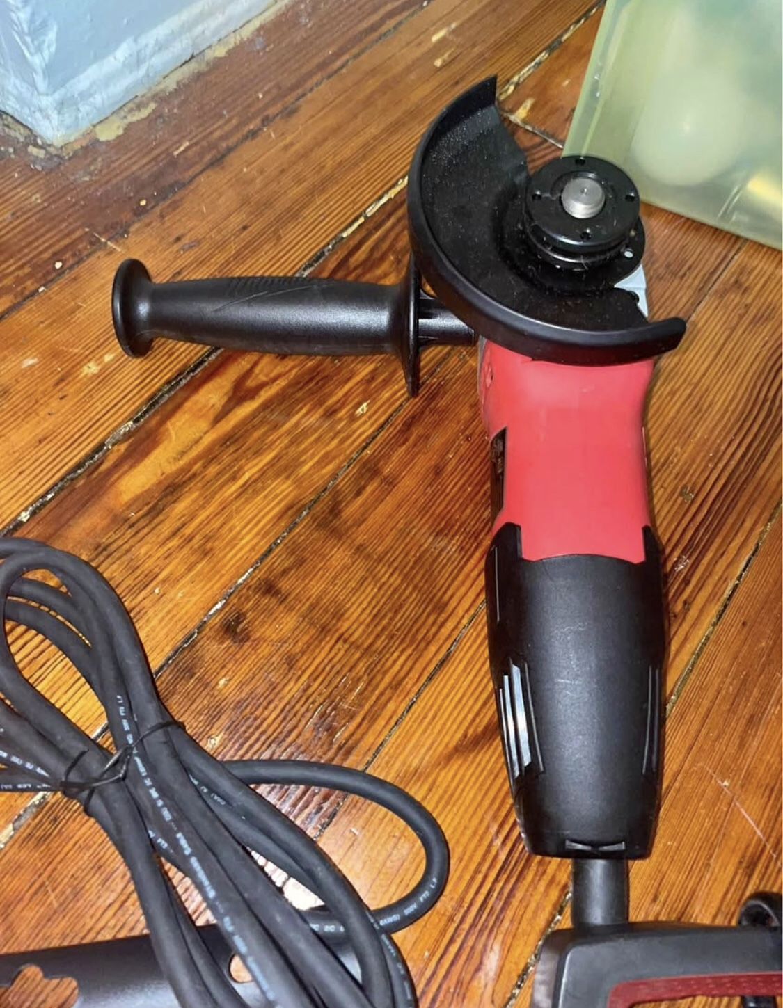 Tool lot; RYOBI drill, Husky Socket Wrench and Combination Wrench sets, Angle Grinder, and more