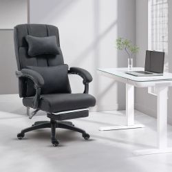 Black Fabric Office Chair, Ergonomic Gaming Computer Chair with Footrest, Lumbar Support, Swivel Wheels for Home, Office