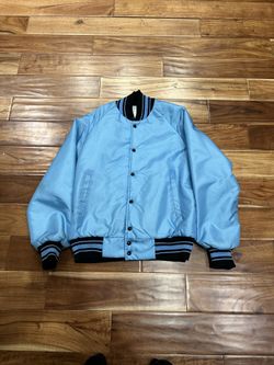 Vintage 70s 80s Baby Blue Button Bomber Jacket Coat