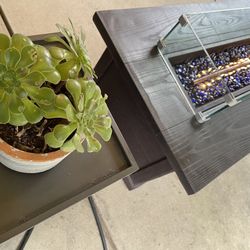 Outdoor Fire Pit Table Rectangular With Wind Guard and Propane Tank Hiding Cabinet  Mesa para fogata rectangular para exteriores con protección contra