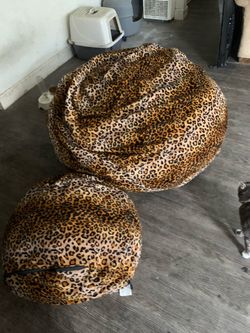 Oversized Leopard Print Bean Bag Chair & Matching Ottoman – Excellent Condition